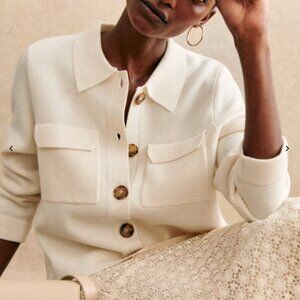 BEST Sezane Betty Cardigan Large Ecru Ivory Knit Wool French Causal
